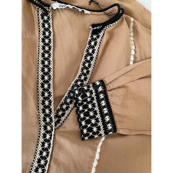 Zara Tan With black and white crochet detail hi-low Boho Dress size XS Tunic Top - Picture 8 of 10